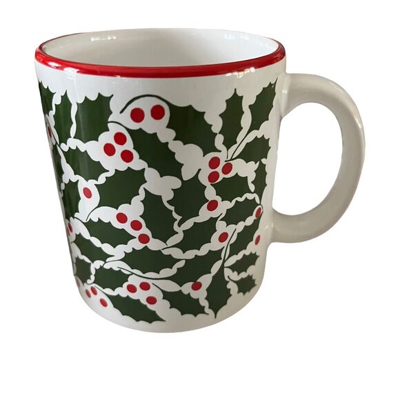 Waechtersbach Coffee Mugs Set of 4 Christmas Holly White Ceramic Holiday Green - Picture 5 of 11